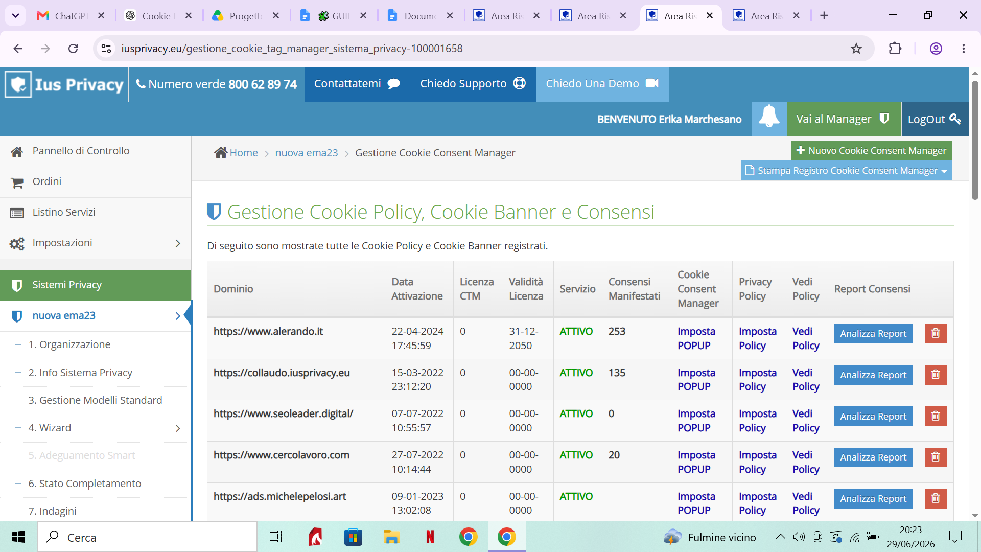 Menu principale, punto 14 Cookie Policy+Banner cookie